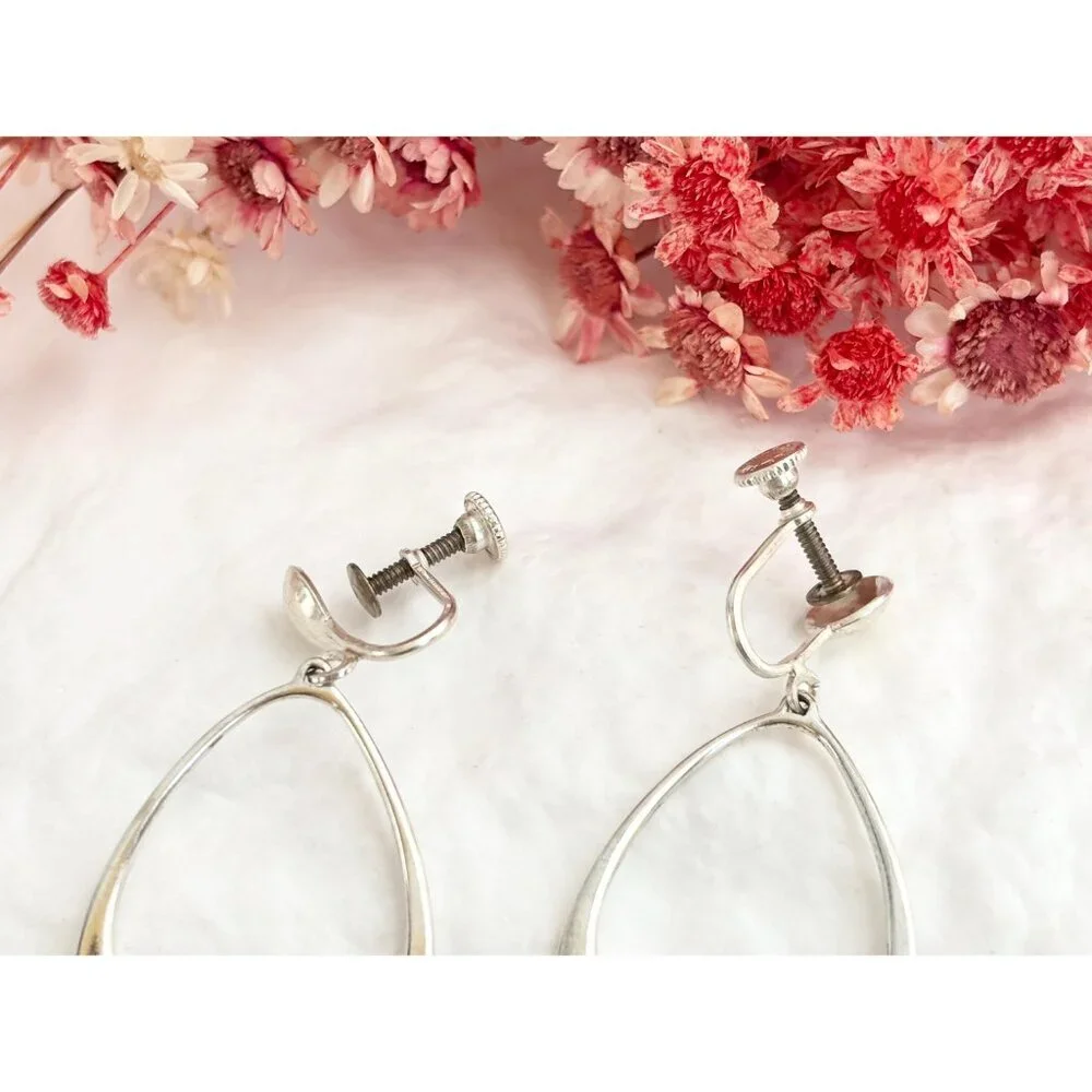 Teardrop Hoop Turquoise Screw Back SW Vintage Sterling Silver 925 Earrings